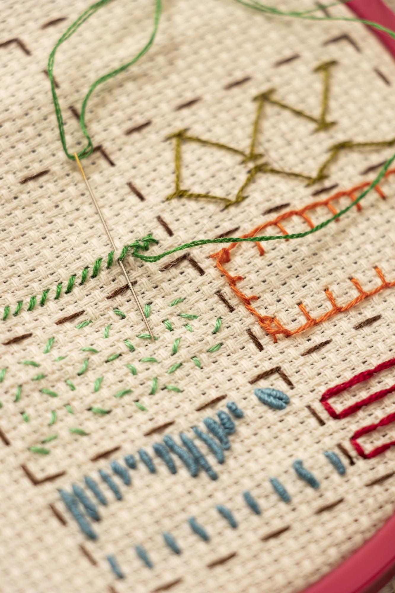 Sampler of regional stitches in neutral colors